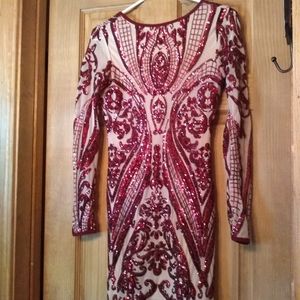 Ruby Red Sequened Party Dress